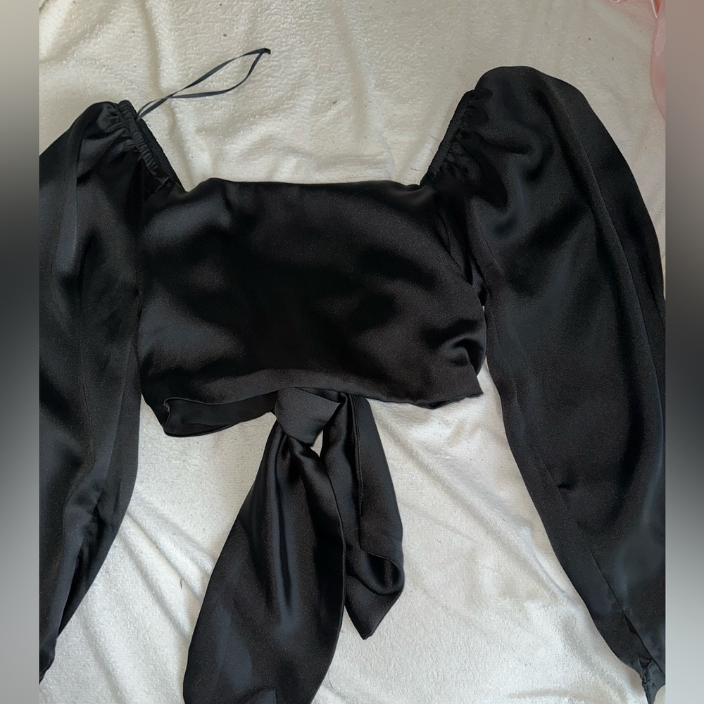 Dynamite, black, tie-up back, cropped top.